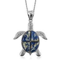 Swimming Turtle Rainbow Picasso Jasper Pendant in Silvertone with Stainless Steel Necklace (20 Inches) 16.00 ctw