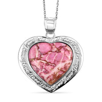 Heart Endless Love Pink Matrix Jasper Pendant in Silvertone with Stainless Steel Necklace (20 Inches) 20.00 ctw