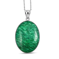 Oval Brazilian Rainforest Jasper Pendant in Silvertone with Stainless Steel Necklace (20 Inches) 50.00 ctw