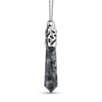 Hexagon Taper Point Black Labradorite 50.00 ctw Pendant in Silvertone with Stainless Steel Necklace 20 Inches