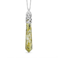 Hexagon Taper Point Yellow Turquoise 50.00 ctw Pendant in Silvertone with Stainless Steel Necklace 20 Inches