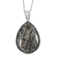 Fossil Jasper Pendant in Silvertone with Stainless Steel Necklace (20 Inches) 50.00 ctw
