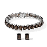EverTrue Brazilian Smoky Quartz Bracelet (8.0In) and Solitaire Stud Earrings in Platinum Bond 63.80 ctw