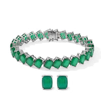 EverTrue Verde Onyx 40.15 ctw Bracelet (6.50In) and Solitaire Stud Earrings in Platinum Bond