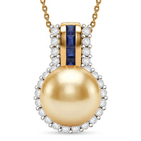 D'Joy Premium Golden South Seal Pearl 9-11mm, Multi Gemstone Pendant Necklace (20 Inches) in 18K Vermeil YG Over Sterling Silver 0.65 ctw