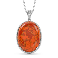 EverTrue Mojave Orange Turquoise 59.25 ctw Pendant in Platinum Bond with Stainless Steel Necklace (20 Inches)