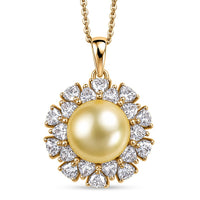 D'Joy Premium Golden South Sea Pearl and Moissantie 1.65 ctw Pendant Necklace in 18K Vermeil Yellow Gold Over Sterling Silver 20 Inches