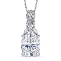 D'Joy Brilliant Cut Moissanite (Cush 12x10mm) Pendant Necklace (20 Inches) in Rhodium Over Sterling Silver 6.00 ctw