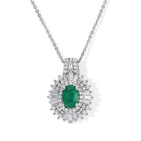 D''Joy AAA Kagem Zambian Emerald and Moissanite 1.60 ctw Pendant Necklace (20 Inches) in Rhodium Over Sterling Silver