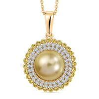 D'Joy Premium Golden South Seal Pearl and Multi Gemstone 1.10 ctw Pendant Necklace in 18K Vermeil Yellow Gold Over Sterling Silver 20 Inches