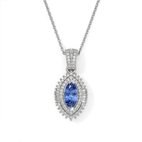 D''Joy Premium Tanzanite and Diamond 1.45 ctw Pendant Necklace in Rhodium Over Sterling Silver 20 Inches