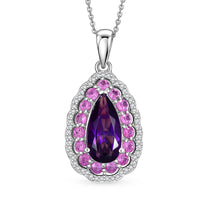 D'Joy AAA Zambian Amethyst and Multi Gemstone 5.50 ctw Pendant Necklace in Rhodium Over Sterling Silver 20 Inches