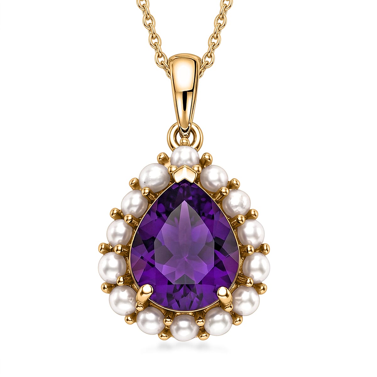 D'Joy AAA Zambian Amethyst, Freshwater Pearl Crown Pearl Pendant Neckl
