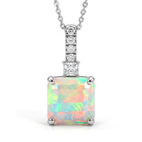D'Joy AAA Ethiopian Welo Opal, Moissanite Dream Glow Pendant Necklace (20 Inches) in Rhodium Over Sterling Silver 3.35 ctw