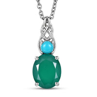 EverTrue Verde Onyx, Sleeping Beauty Turquoise Pendant in Platinum Bond with Stainless Steel Necklace (20 Inches) 3.35 ctw