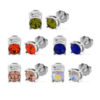 Multi Color Austrian Crystal Set of 5 Solitaire Stud Earrings in Silvertone and Stainless Steel