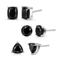 EverTrue Thai Black Spinel Set of 3 Solitaire Stud Earrings in Platinum Bond 12.20 ctw