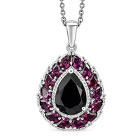 EverTrue Thai Black Spinel, Orissa Rhodolite Garnet Pendant in Platinum Bond with Stainless Steel Necklace (20 Inches) 10.85 ctw