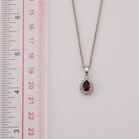 Mozambique Garnet and Simulated Diamond Pendant in Silvertone with Stainless Steel Necklace (20 Inches) 2.00 ctw