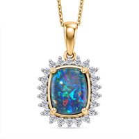 Premium Boulder Opal Triplet, Luxuriant Lab Grown Diamond (G-H, SI) (0.41 cts) Pendant Necklace (20 Inches) in 18K Vermeil YG Over Sterling Silver 2.85 ctw
