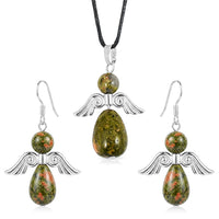 Angel Unakite Pendant Necklace (24 Inches) and Earrings in Silvertone 19.65 ctw 4479824..