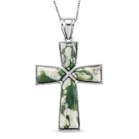 Zebra Jasper Taper Cross Pendant in Silvertone with Stainless Steel Necklace (20 Inches) 5.75 ctw