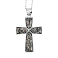 Zebra Jasper Taper Cross Pendant in Silvertone with Stainless Steel Necklace (20 Inches) 5.75 ctw