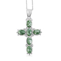 Cross Oval Green Spot Agate Pendant in Silvertone with Stainless Steel Necklace (20 Inches) 7.20 ctw - Sticky add to cart bar
