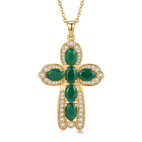 EverTrue Verde Onyx, White Zircon Pendant in 18K YG Plated with ION Plated YG Stainless Steel Necklace (20 Inches) 5.35 ctw