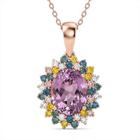 Premium Martha Rocha Kunzite, Luxuriant Lab Grown Multi Diamond (IR) (SI) Pendant Necklace (20 Inches) in 18K Vermeil RG Over Sterling Silver 4.40 ctw