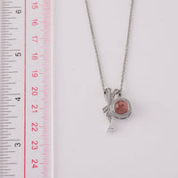 Strawberry Quartz and Simulated Diamond 4.50 ctw Pendant in Silvertone with Stainless Steel Necklace (20 Inches)