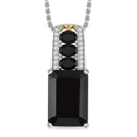 EverTrue Thai Black Spinel, White Zircon Pendant in Platinum Bond with Stainless Steel Necklace (20 Inches) 19.35 ctw