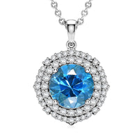 Certified & Appraised D'Joy Pinwheel Cut Premium Swiss Blue Topaz and Moissanite 8.00 ctw Pendant Necklace in Rhodium Over Sterling Silver 20 Inches