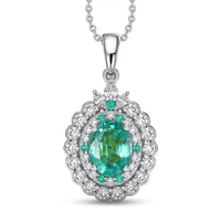 Certified & Appraised D'Joy Kagem Zambian Emerald, Paraiba Tourmaline and Moissanite 1.84 ctw Pendant Necklace in Rhodium Over Sterling Silver (20 Inches)