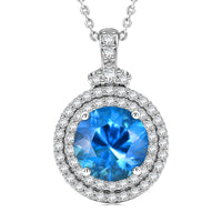 Certified & Appraised D'Joy Premium Fancy Cut Swiss Blue Topaz and Moissanite 3.80 ctw Pendant Necklace in Rhodium Over Sterling Silver 20 Inches