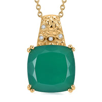 EverTrue Verde Onyx, White Zircon Pendant in 18K YG Plated with ION Plated YG Stainless Steel Necklace (20 Inches) 9.90 ctw
