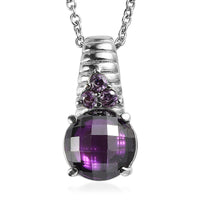 EverTrue Simulated Amethyst Color Diamond Pendant Necklace (20 Inches) in Stainless Steel 9.20 ctw