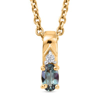 D'Joy Green Tanzanite and White Zircon 0.25 ctw Pendant in 14K YG Over with ION Plated YG Stainless Steel Necklace 20 Inches