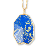 Blue Imperial Jasper 109.75 ctw Pendant in Goldtone with Stainless Steel Necklace (20 Inches)