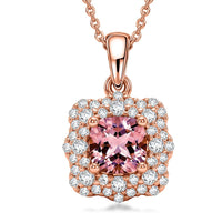 Certified & Appraised D'Joy Premium Pink Morganite, Moissanite Pendant Necklace (18 Inches) in 18K Vermeil RG Over Sterling Silver 1.32 ctw