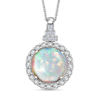 D'Joy Premium Ethiopian Welo Opal, Moissanite Pendant Necklace (20 Inches) in Rhodium Over Sterling Silver 5.10 ctw
