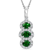 Certified & Appraised Premium Tsavorite Garnet, Moissanite Pendant Necklace (18 Inches) in Rhodium Over Sterling Silver 1.88 ctw