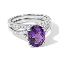 D''Joy AAA Moroccan Amethyst and Moissanite 3.00 ctw Stackable Set of 2 Ring in Rhodium Over Sterling Silver (Size 6.00)