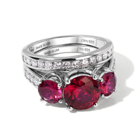 D''Joy Lab Grown Ruby and Moissanite 6.15 ctw Set of 2 Ring in Rhodium Over Sterling Silver (Size 6)