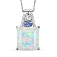 D'Joy Princess Cut AAA Ethiopian Welo Opal and Multi Gemstone 4.50 ctw Pendant Necklace in Rhodium Over Sterling Silver 20 Inches