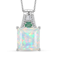 D'Joy Princess Cut AAA Ethiopian Welo Opal, Multi Gemstone Pendant Necklace (20 Inches) in Rhodium Over Sterling Silver 5.15 ctw
