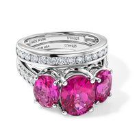 D''Joy Lab Grown Pink Sapphire and Moissanite 8.20 ctw Set of 2 Ring in Rhodium Over Sterling Silver (Size 6.00)