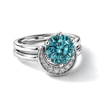 D''Joy Blue and White Moissanite 1.85 ctw Solitaire Set of 2 Ring in Rhodium Over Sterling Silver (Size 6.00)