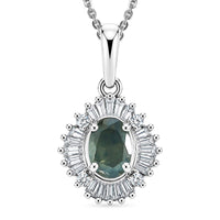 D'Joy Narsipatnam Alexandrite, Diamond (0.16 cts) Pendant Necklace (20 Inches) in Rhodium Over Sterling Silver 0.50 ctw