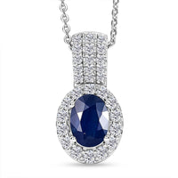D'Joy Premium Kanchanaburi Blue Sapphire and Moissanite 1.50 ctw Pendant Necklace in Rhodium Over Sterling Silver 18 Inches